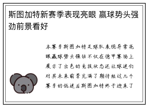 斯图加特新赛季表现亮眼 赢球势头强劲前景看好